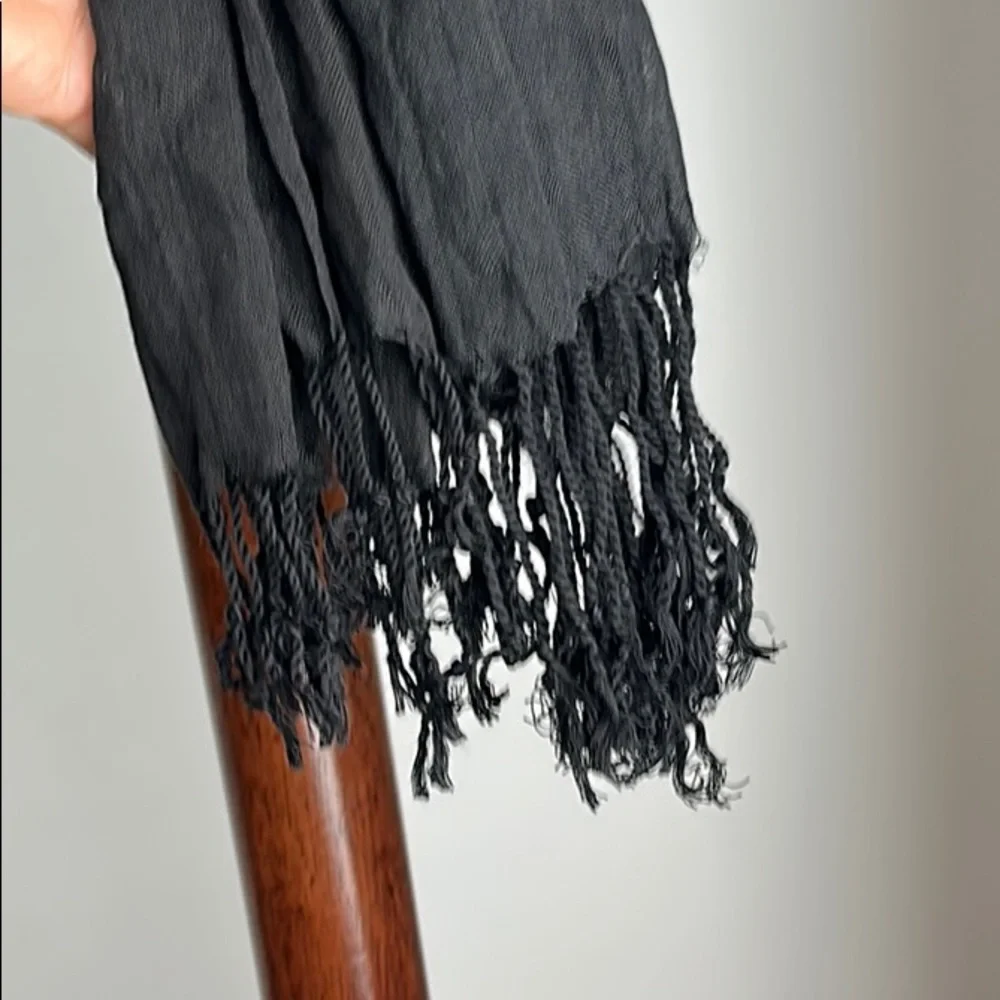 Vintage Black Scarf With Silver Charm & Tassels